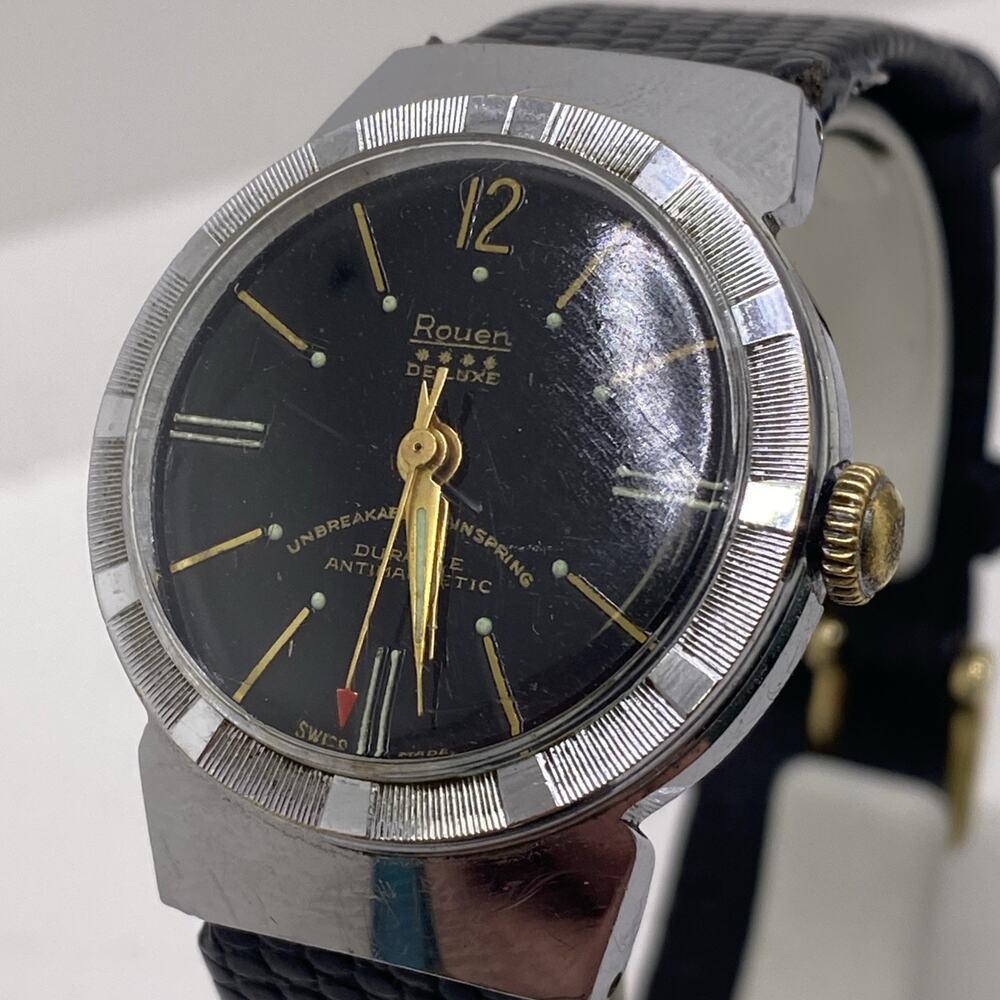 Vintage Rouer De Luxe Swiss Mens Mechanical Watch Works Running